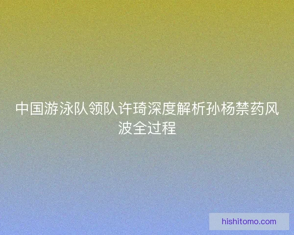 中国游泳队领队许琦深度解析孙杨禁药风波全过程